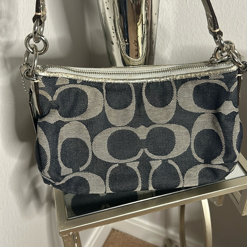 Coach Denim Blue/Grey signature stripe canvas shoulder bag - Picture 3 of 10
